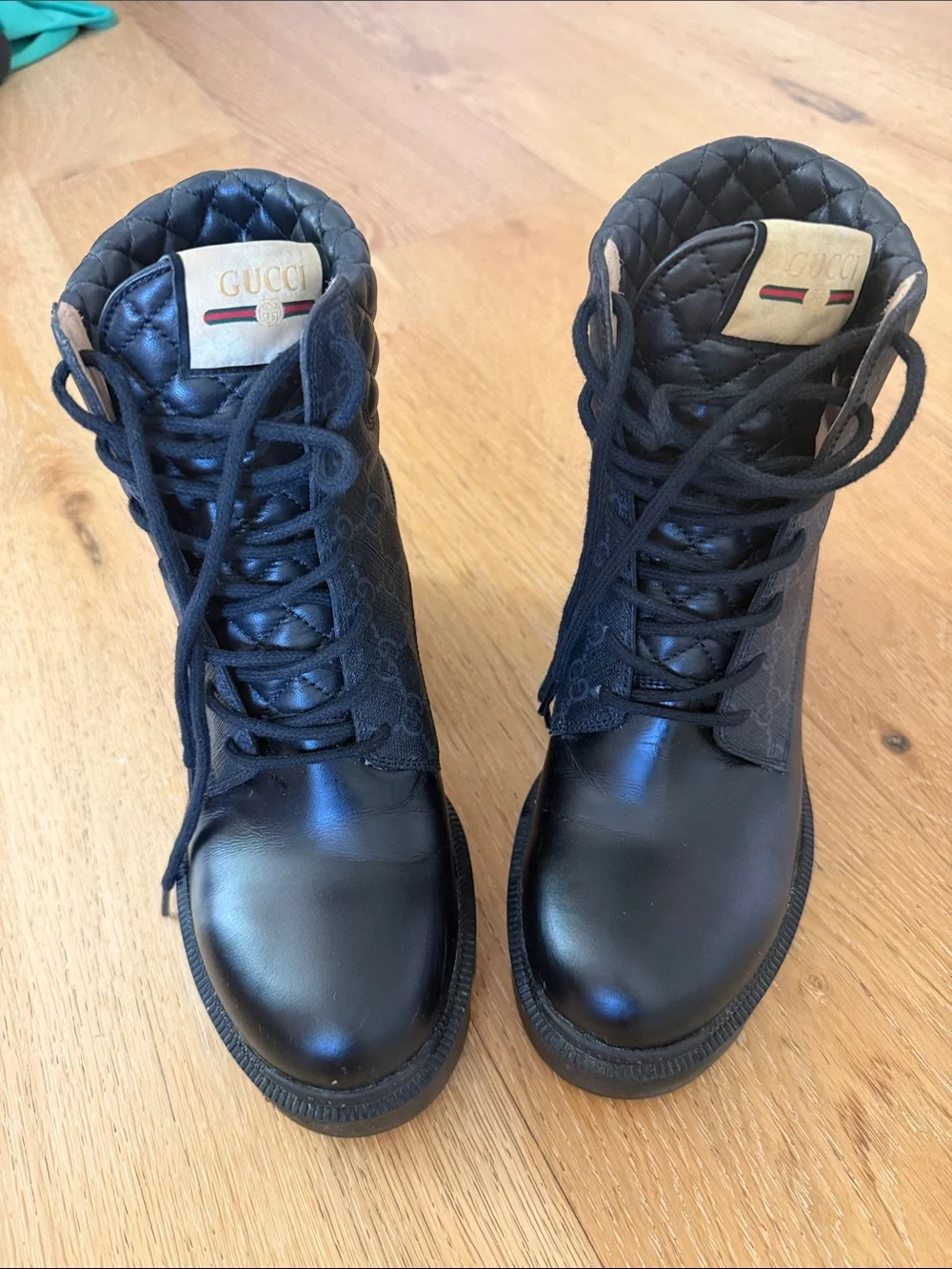 Gucci Black Quilted Leather Lace-Up Men’s Boots with Logo Tab
